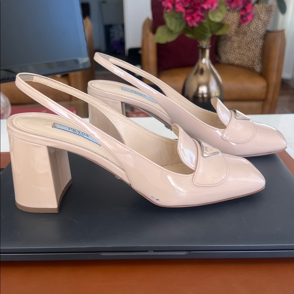 Blush/nude Prada block heel mules size 38 (8 US) - Picture 6 of 9